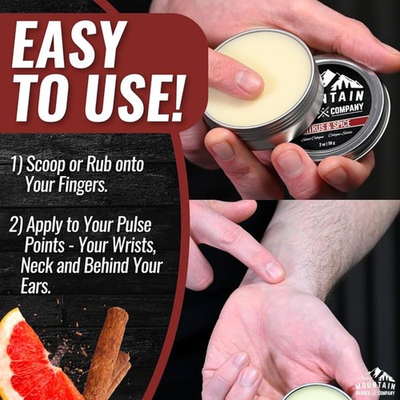Rocky Mountain Barber Company Solid Cologne for Men - Citrus & Spice Scent - 2 Oz | Long-Lasting Formula with Coconut Oil & Shea Butter