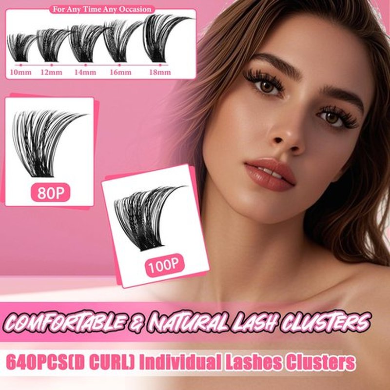 Gmagictobo Lash Extension Kit Lash Clusters Kit 640Pcs Volume Eyelash Clusters C Curl Lashes Clusters DIY Cluster Eyelash Extensions With Lash Bond and Seal Lash Tweezers