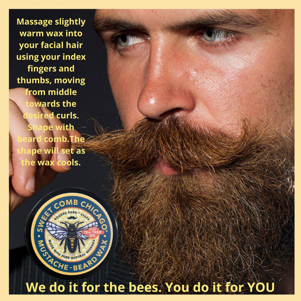 Sweet Comb Chicago Mustache & Beard Styling Wax, Medium Hold for Styling Men's Facial Hair, Great for Handlebar, Zappa, Beards to a Full, Square or Even Short Box Style Now with Tea Tree Oil