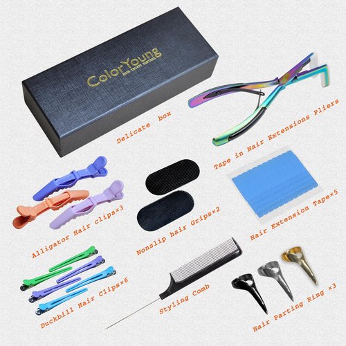 ColorYoung Tape in Hair Extension Pliers Tool Kit Professional Flat Surface Sealing Tool For Tape in Hair Extension Human Hair(Rainbow)