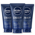 NIVEA MEN Deep Clean Face Wash - Exfoliating Charcoal Formula for Oil Control | 2.5 Fl Oz Tube, Pack of 3