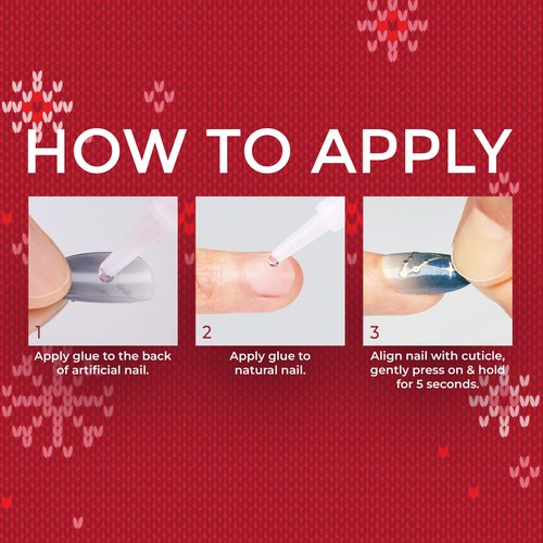 KISS Voguish Fantasy Holiday Press On Nails Almond, ‘Carol for You’, Red, Medium, No Damage To Natural Nails, Pink Gel Nail Glue (2g), Mini Nail File, Manicure Stick, & 28 Fake Nails