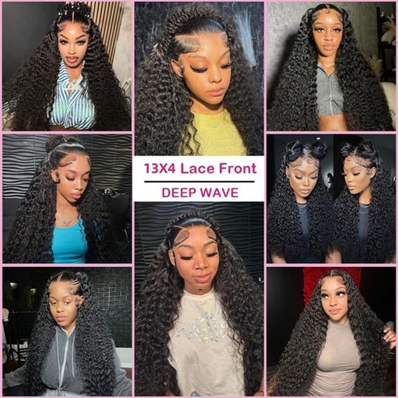 Megeen Deep Wave Lace Front Wigs Human Hair Pre Plucked 200 Density 12A Deep Curly Glueless HD Wet and Wavy Lace Frontal Wigs with Baby Hair for Women Natural Color 24 inch Deep Wave Wig