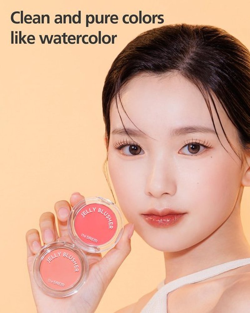 THESAEM Jelly Blusher - PK01 Sweet Petal Daily Muted Pink - Korean Watercolor Blush Cushion Velvet Finish - Long-Lasting Vibrant Cheek Color with Smooth Blending Formula, 0.21oz