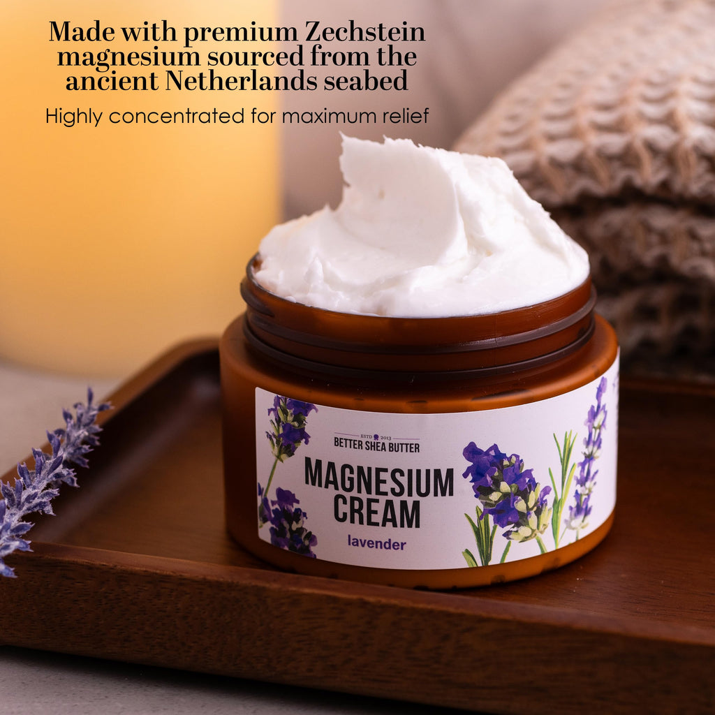 Better Shea Butter Magnesium Cream | Lavender | Relieves Leg Cramps and Muscle Tension | Night Lotion for Pregnancy, Kids and Baby | Handcrafted with Organic Ingredients