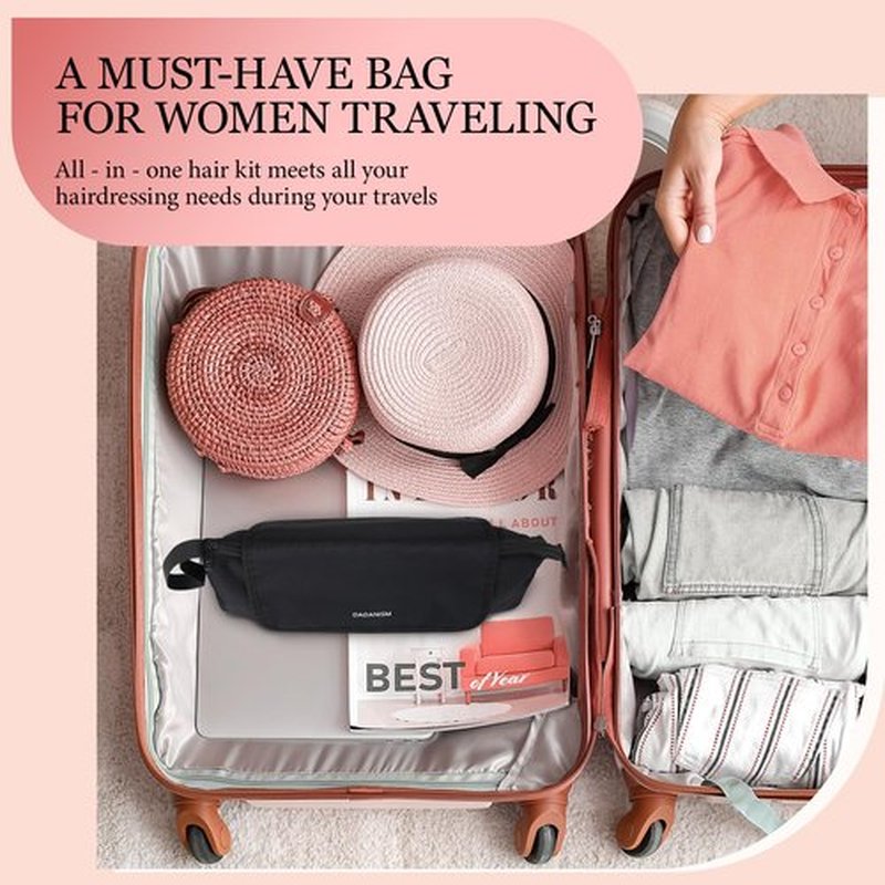 Dadanism Hot Hair Tools Travel Bag with Heat Resistant Mat Removable, Hair Accessories Organizer Case, Women Travel Essentials, Storage Pouch for Curling Iron Straightener Flat Iron HairDryer, Black