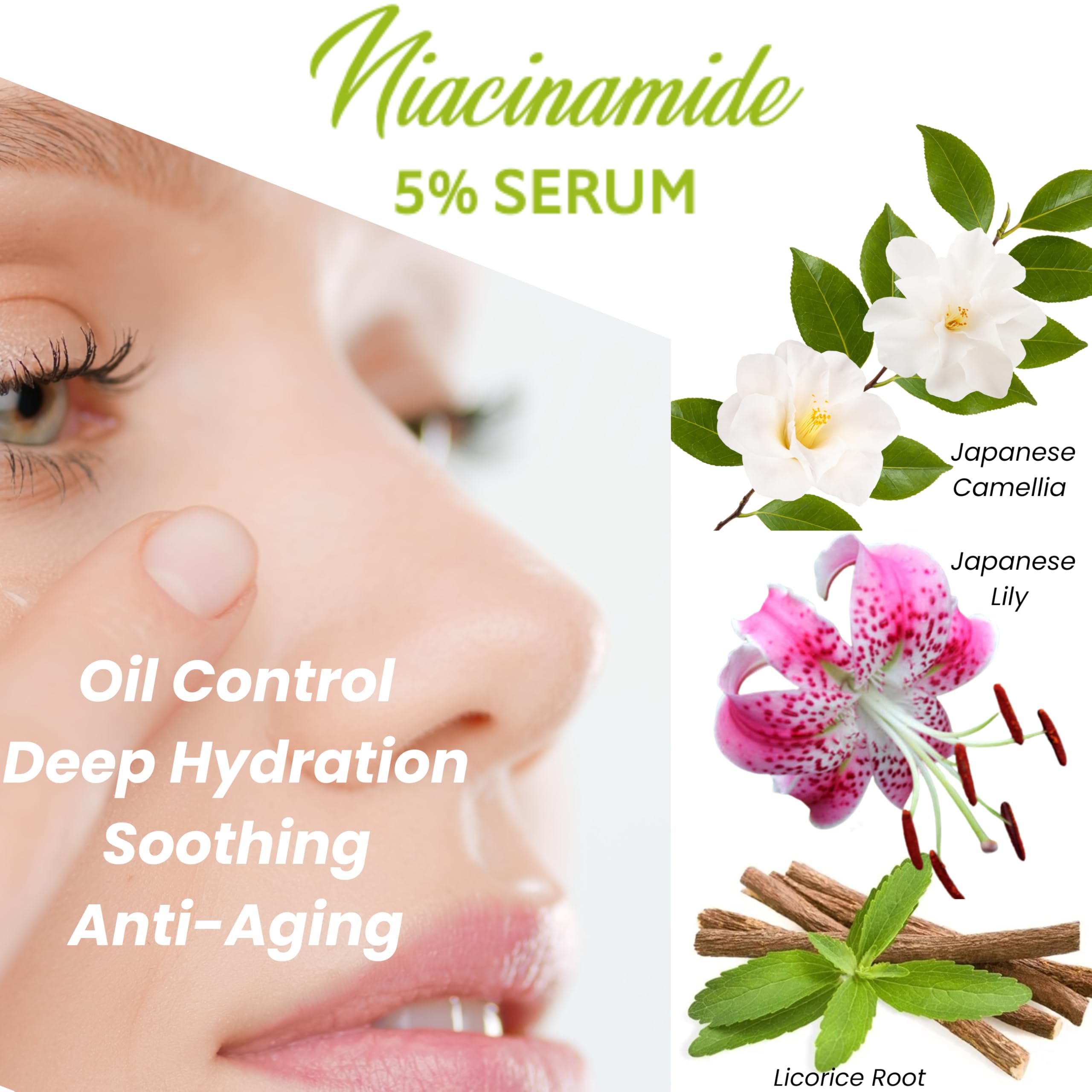 Niacinamide Serum 5% – Niacinamide Face Serum With Hyaluronic Acid, Natural Extracts – Oil Control, Pore Minimizer, Calms, Evens Skin Tone, Moisturizes, Anti-Wrinkle – 1 Oz
