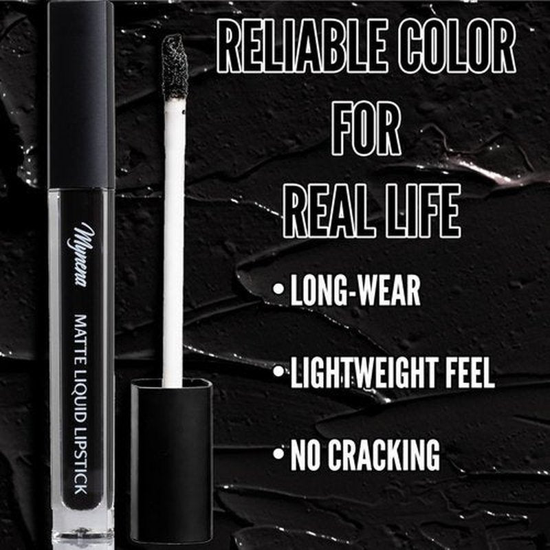Mynena Jet Black Matte Liquid Lipstick - Long-Lasting, Waterproof, No Smudge Formula | All-Day Wear, Lightweight & Comfortable Finish