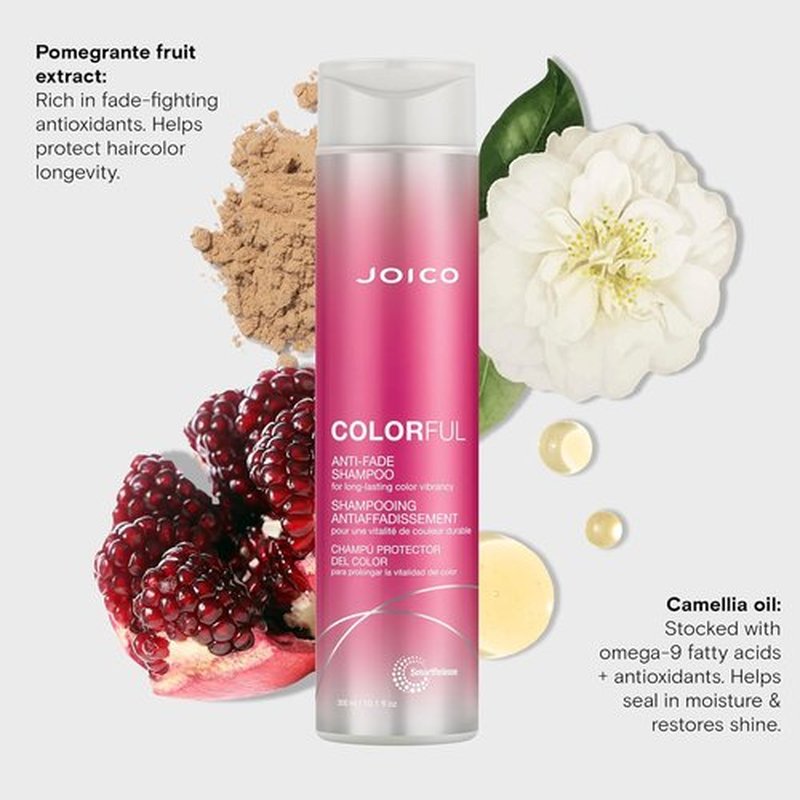 Joico Colorful Anti-Fade Shampoo - Preserve Vibrancy for Color-Treated Hair | Sulfate-Free Formula with Camellia Oil & Pomegranate Extract