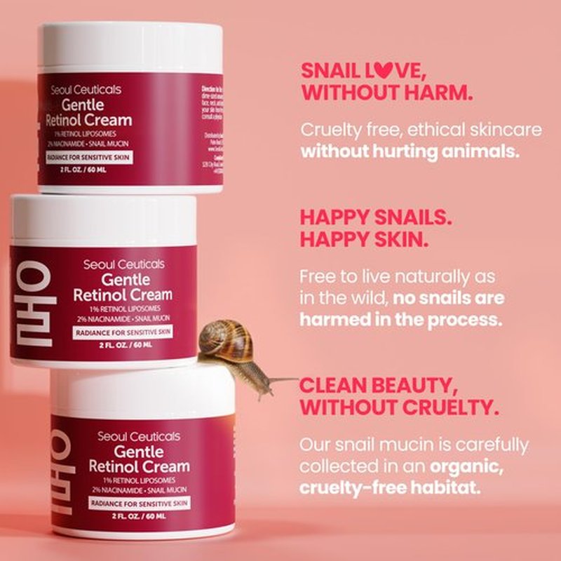 SeoulCeuticals 1% Korean Retinol Night Cream - 97.5% Snail Mucin + 2% Niacinamide Moisturizer for Face - Gentle K Beauty for Sensitive Skin 2oz
