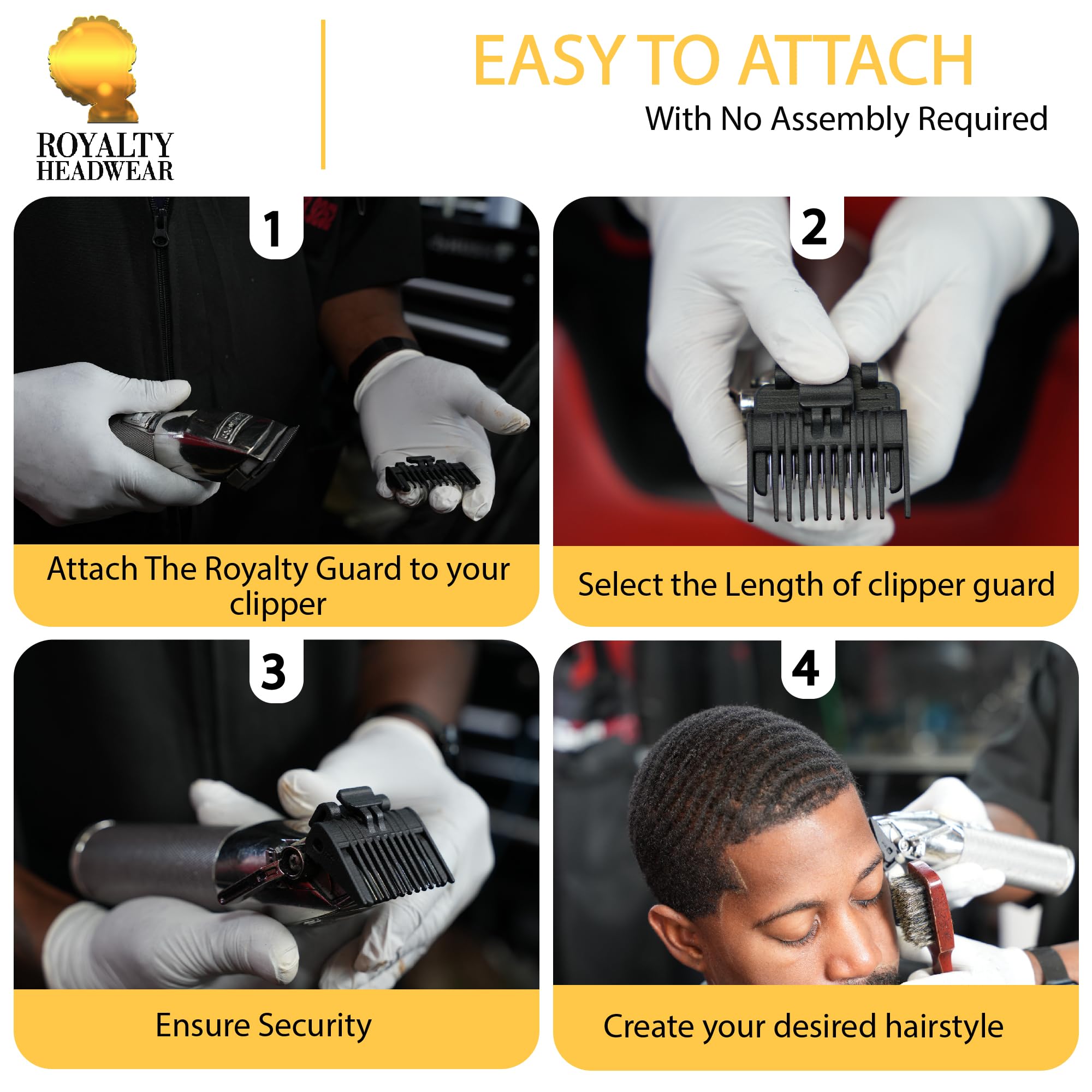 Royalty Headwear Professional Hair Clipper Guards Cutting Guides - Fits All Wahl & Babybliss Clipper Trimmers - 3 Adjustable Lengths in 1 Guard (1.5mm, 3mm, & 4.8mm)