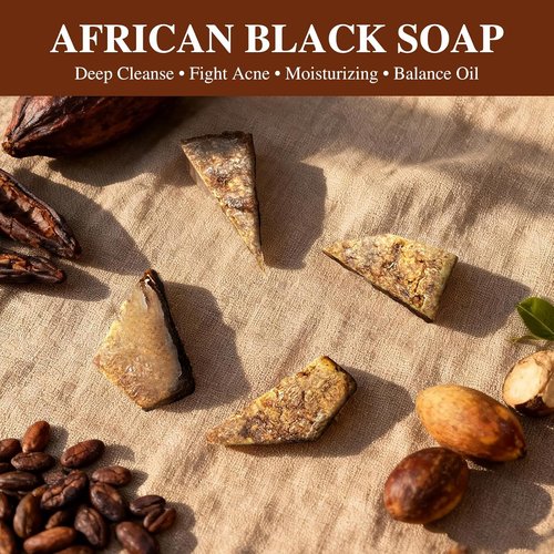 African Black Soap - 100% Pure & Natural | With Raw Shea Butter & Cocoa Pods Ash for Acne & Eczema Relief - 1 LB (16 oz)