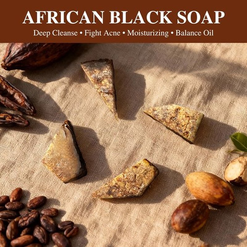 ÉCLAT NATUREL African Black Soap, 100% Pure & Natural, With Raw Shea Butter, Palm Kernel Oil and Cocoa Pods Ash for Dry & Oily Skin Care, Supports Acne & Eczema Treatment, 1 LB (16 oz)