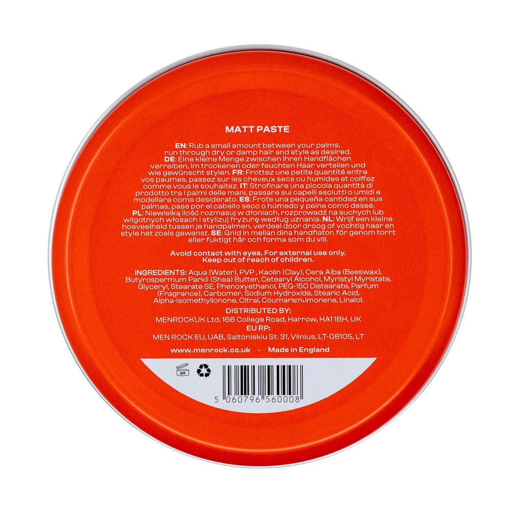 Men Rock Matt Paste - High Hold-Matt Finish - Strong Hold Hair Paste for Men - All Day Hold Styling Cream for Men - Hair Styling Products - 3 oz