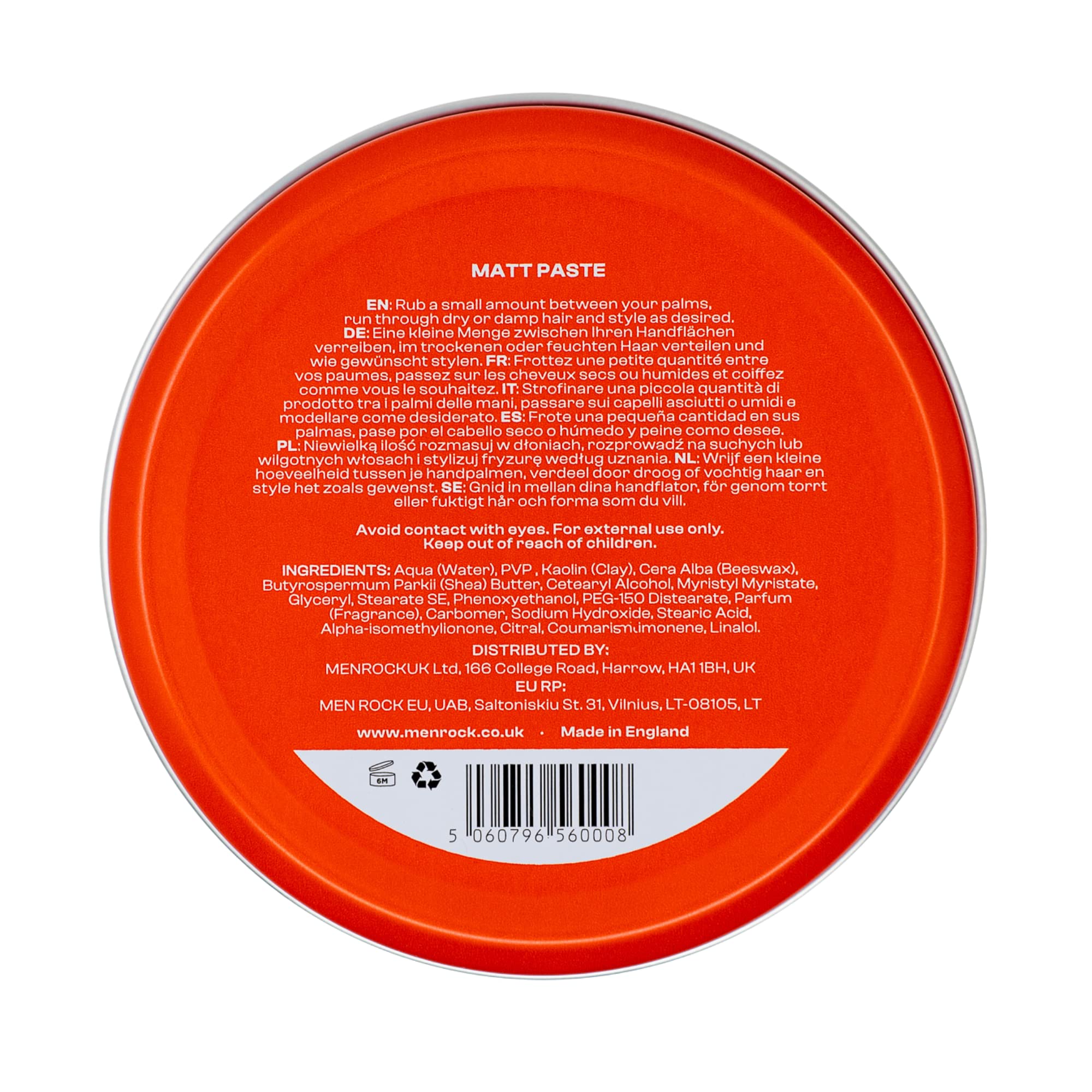 Men Rock Matt Paste - High Hold-Matt Finish - Strong Hold Hair Paste for Men - All Day Hold Styling Cream for Men - Hair Styling Products - 3 oz