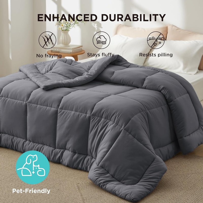 Bedsure Comforter Duvet Insert - All-Season Quilted Cal King Bedding, GentleSoft Down Alternative, Grey 96 x 102 Inches