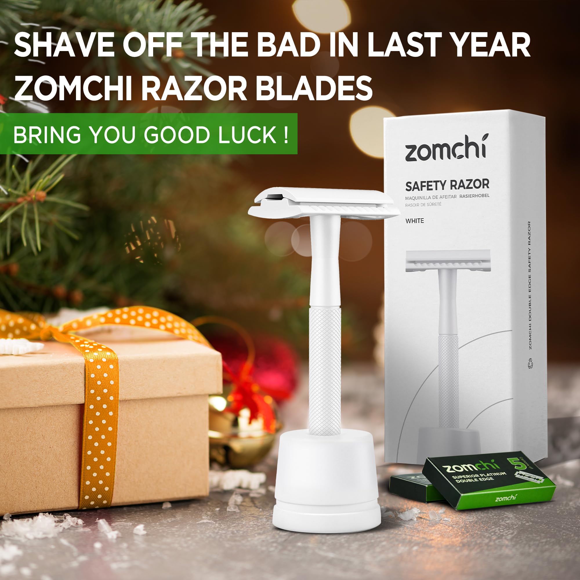 ZOMCHI Double Edge Safety Razor Kit for Men & Women, Stand,White