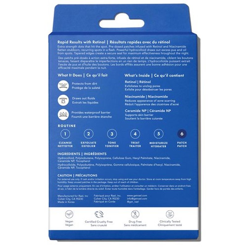 Rael Pimple Patches, Miracle Retinol Spot Cover - Hydrocolloid Acne Pimple Patch for Face, Absorbing Zits & Blemishes, PM Advanced (72 Count)