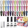 Clara Colors Cat Eye Gel Nail Polish Set - 12 Holographic Shades with 2 Magnet Sticks | DIY Soak Off UV/LED