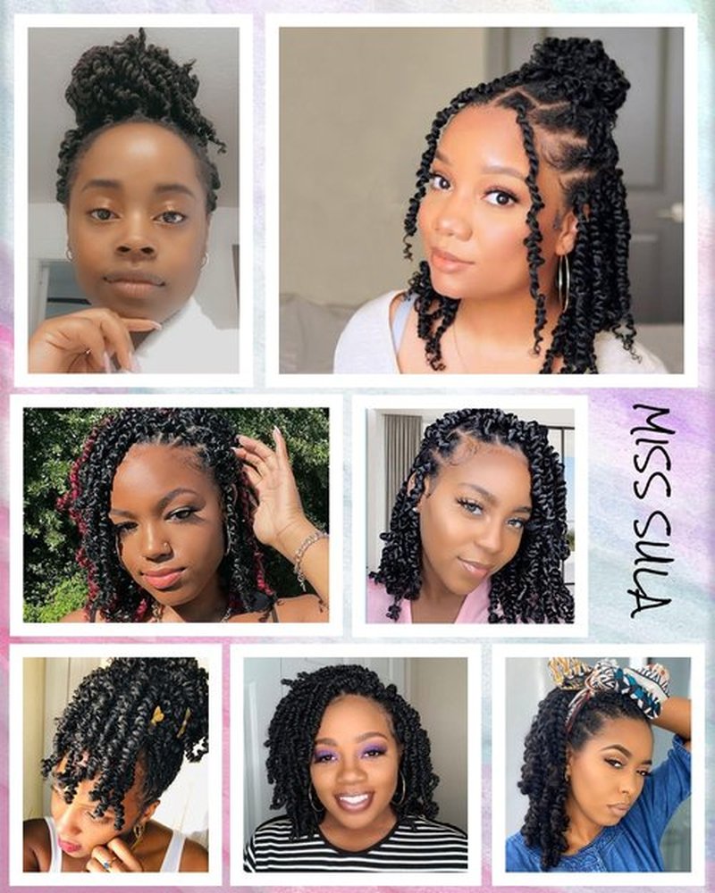 Passion Twist Crochet Hair for Black Women-10 Inch 8 Packs Natural Black, Pre Looped Pretwisted Hair Extensions,Braided by Synthetic Spring Kinky Twist Bohemian Curl(10"-8P,1B)