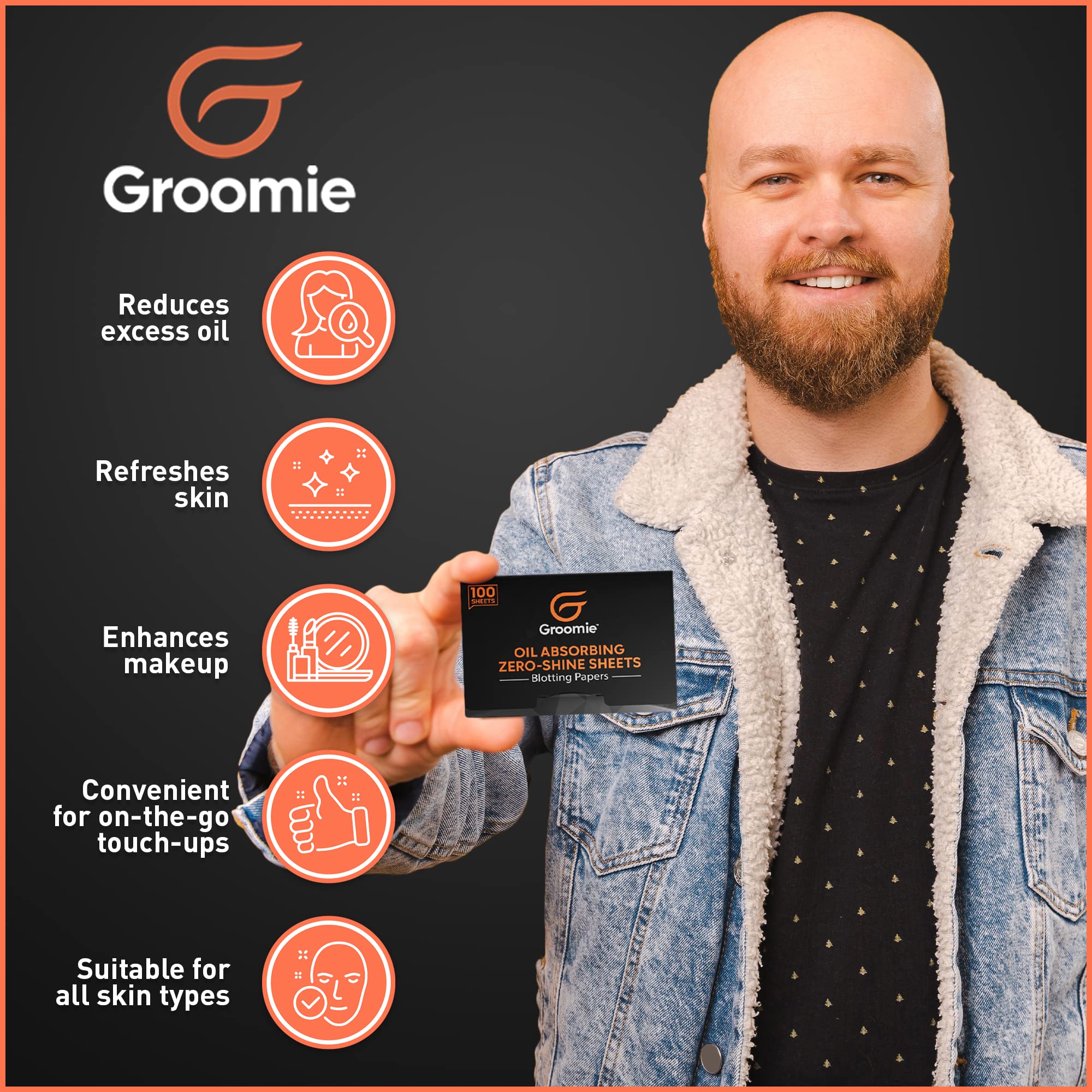 Groomie Oil Absorbing Blotting Sheets with Bamboo Charcoal, 100 Count