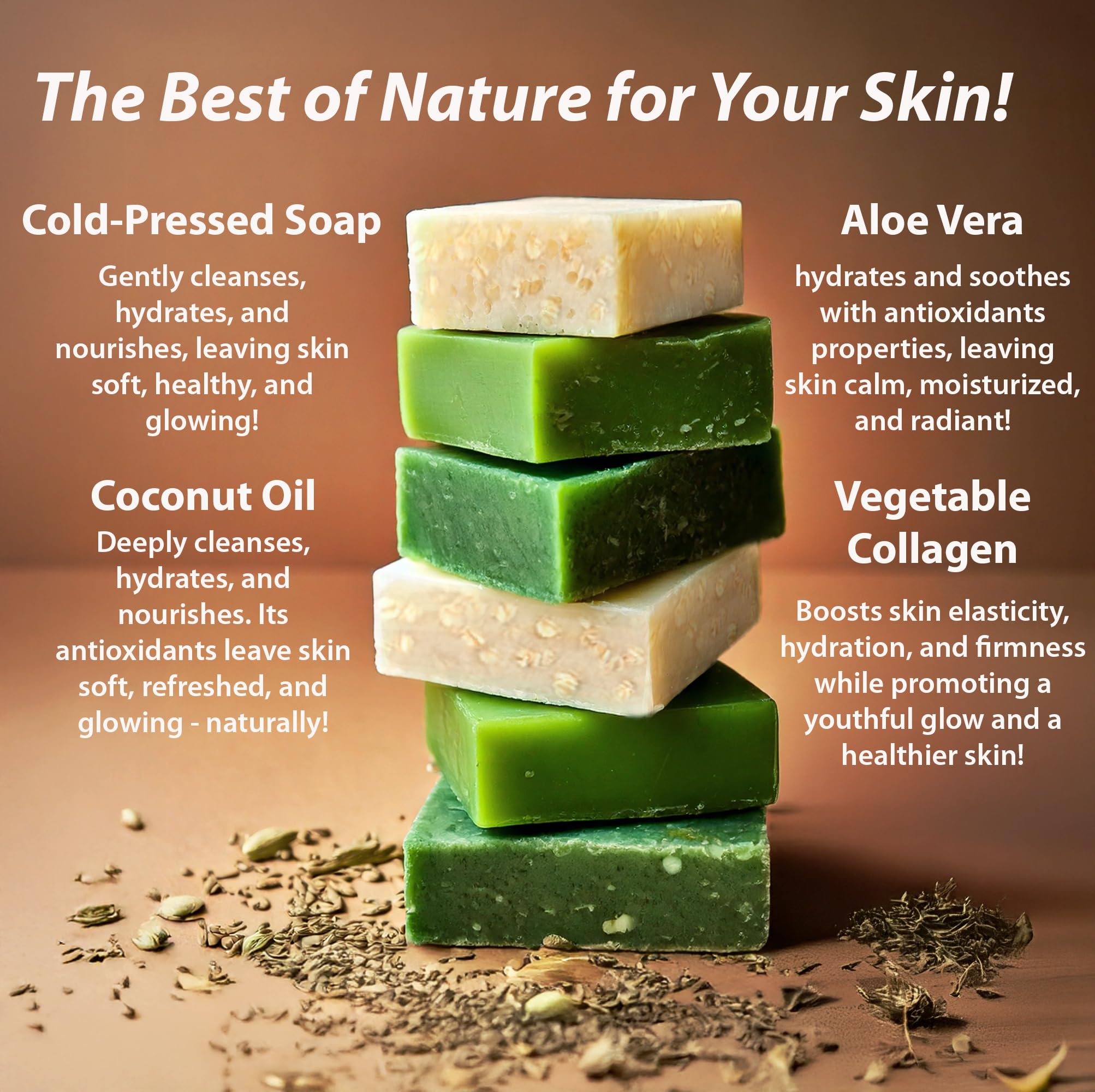 Natural Splash Body Care Natural Handmade Cold Press Bar Soap - Coconut and Oat – Aloe Vera and Vegetable Collagen - Soft Exfoliating Formula