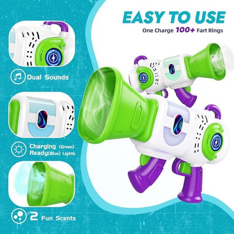 Resosese Fart Gun - Fun Fart Blaster Toy with Real Fog Rings, Unique Scents & Color-Changing Lights