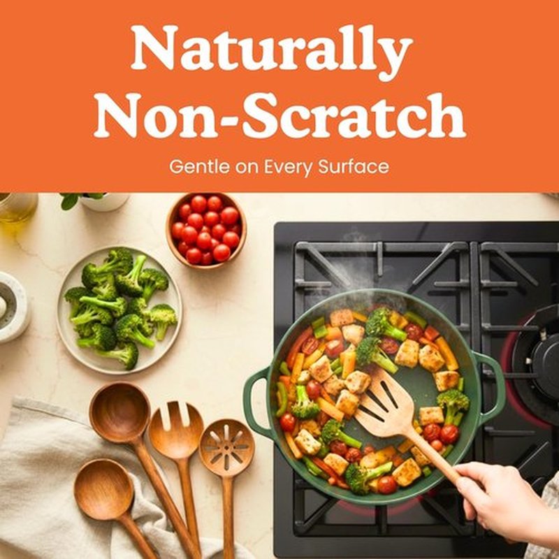 Non-Toxic Cooking Utensils | 6-Piece Wooden Spoon Set - Glue-Free, Plant-Based Finish, Safe for Your Kitchen