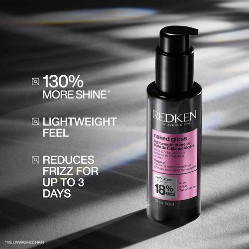 Redken Naked Gloss Shine Hair Oil - Lightweight Frizz Control & Color Vibrancy Enhancer | Omega-9 Infused