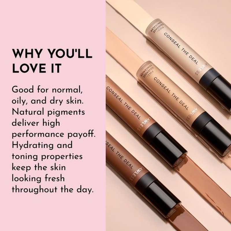 LAWLESS Conseal The Deal Lightweight Longwear Everyday Concealer - Linen - with Antioxidants and Caffeine to Reduce Dark Circles and Puffiness. Long-Wearing and Self-Setting, Silicone-Free - 5 ml.