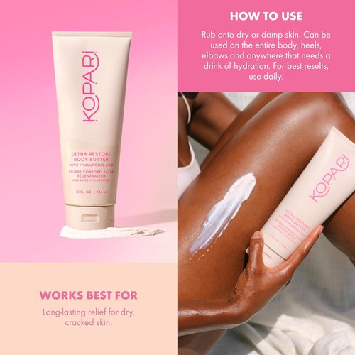 Kopari Jumbo Ultra Restore Body Butter - Whipped Lightweight Formula with Hyaluronic Acid & Mango Seed Butter | 12 oz for Deep Moisture
