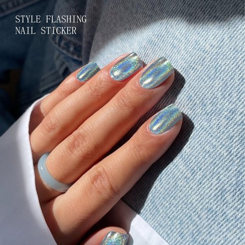 JMEOWIO Gel Nail Stickers Blue Purple Glitter Semi Cured Gel Nail Strips Wraps UV/LED Nails Art Design Decoration Accessories