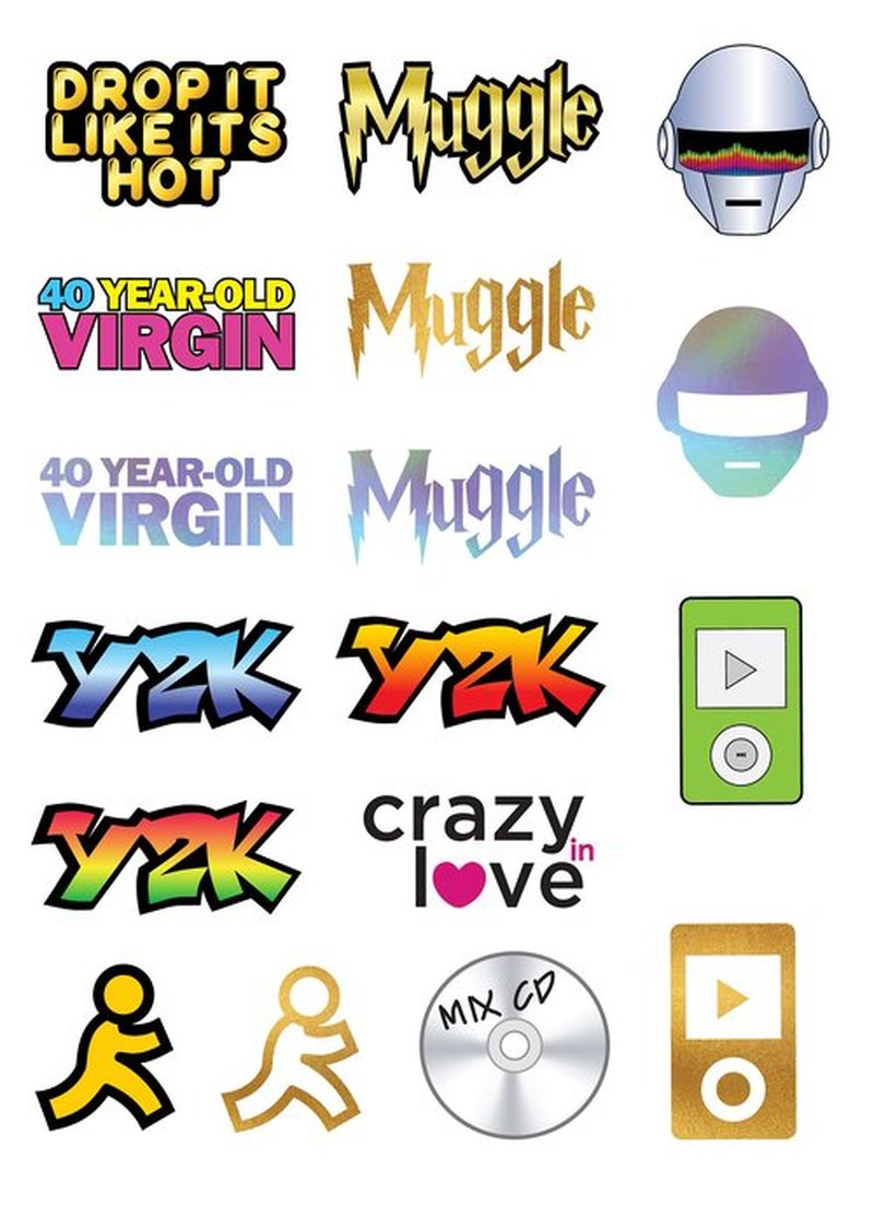 Throwback 2000s Y2K Theme Temporary Tattoos - 4 Sheets - Funny 2000s Party Favors, Decorations and Supplies