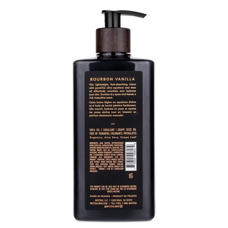 Mistral Bourbon Vanilla Body Lotion for Men - Moisture-Rich, Fast-Absorbing Cream with Shea Oil & Squalane | 13.5 fl oz