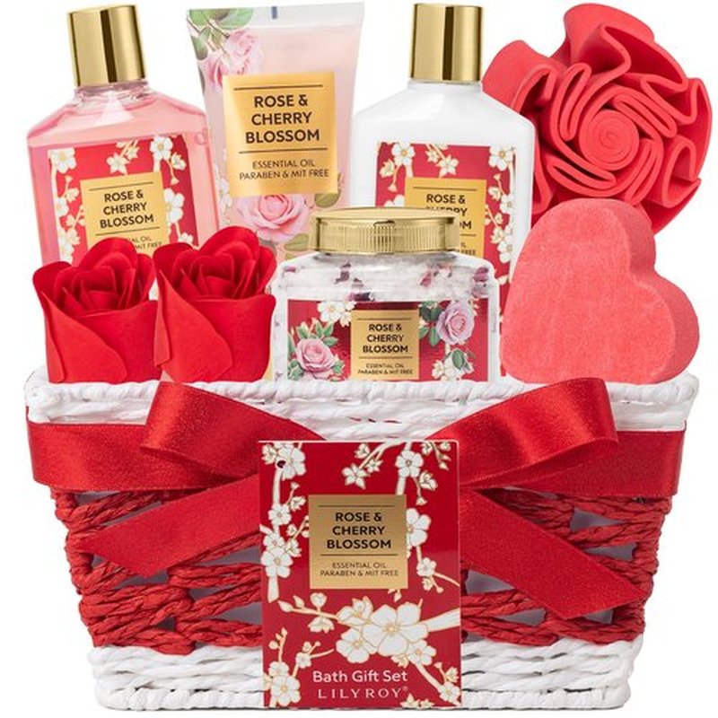 Mothers Day Gifts for Women - 9 Pcs Rose Bath and Body Gift Basket Set, Spa Gift Set with Shower Gel | Pampering Gift for Christmas, Birthday, Valentines Day Gifts for Women, Gift Sets for Her