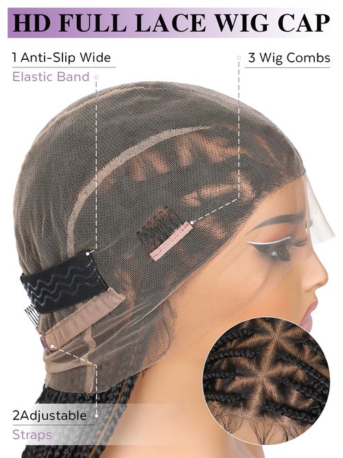 HANNE Full Lace Braided Wigs for Black Women Knotless Braided Wigs with Baby Hair 100% Handmade HD Lace Synthetic Box Braid Wig