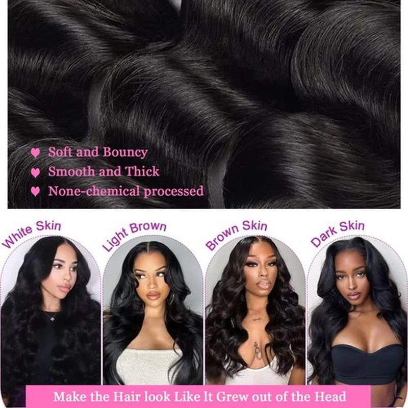 Body Wave Bundles Human Hair 20 22 24 Inch 100% Unprocessed Brazilian Raw Weave 3 Bundle Quick Weave Hair Extensions for Black Women Natural Color