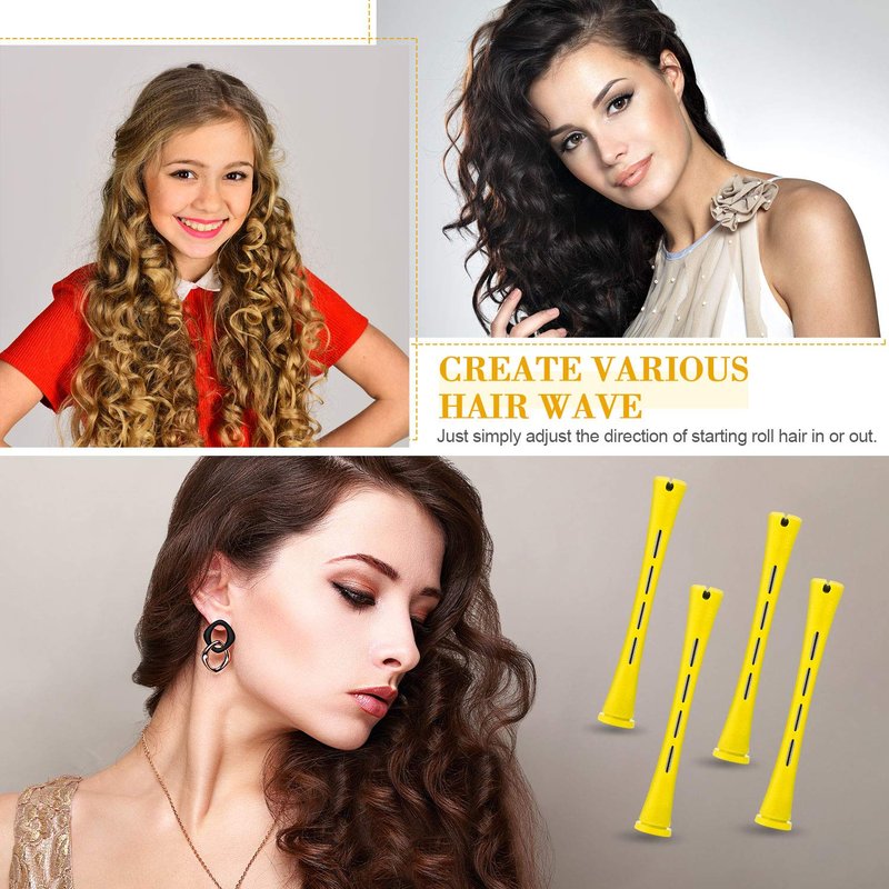 WILLBOND Hair Perm Rods - 96 Pcs Plastic Cold Wave Curlers with 2 Steel Pintail Combs | 0.28 Inch, Yellow
