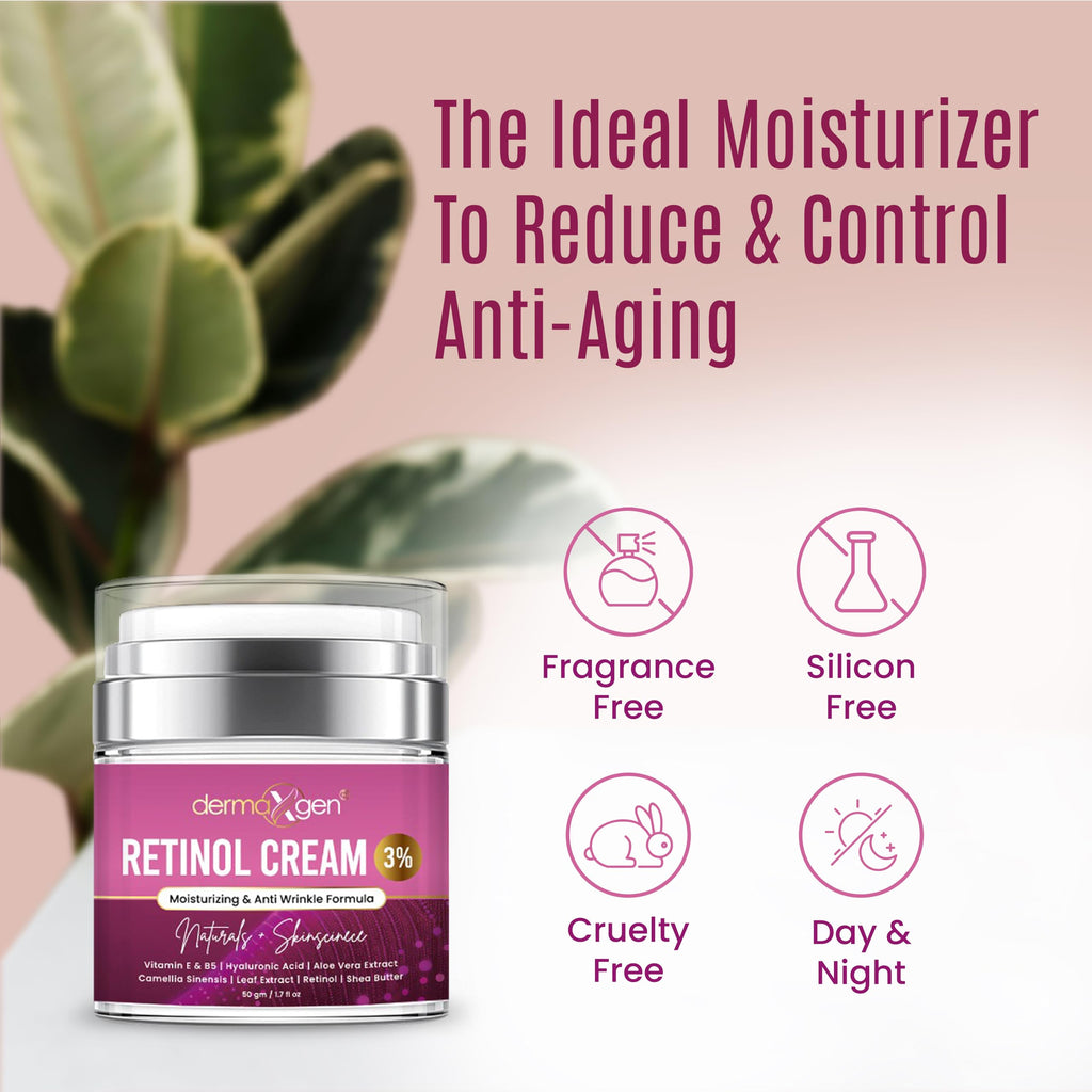 Dermaxgen Retinol Cream – 3% (Percent) Retinol Cream for Face with Hyaluronic Acid – Anti-Aging Face Cream for Fine Lines and Wrinkles – Hydrating Face Moisturizer with Shea Butter, Aloe Vera
