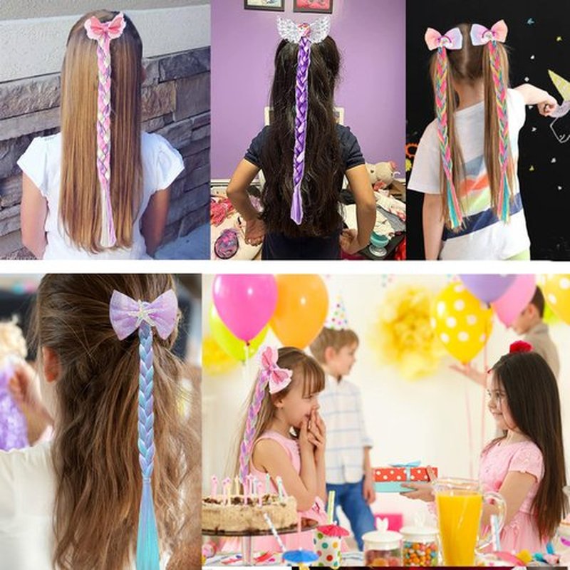 6 Pcs Girls Braid Ponytail Extensions Hairpieces, Colored Braid Hair Extensions Hair Pieces for Kids Little Girls