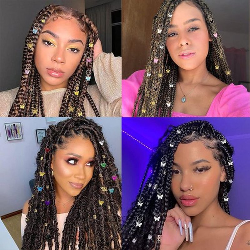NAISKA 185Pcs Gold Butterfly Hair Jewelry for Braids Various Butterflies Hair Charms Locs Dreadlock Accessories Hair Decoration Metal Hair Cuffs Hair Rings Jewelry for Women