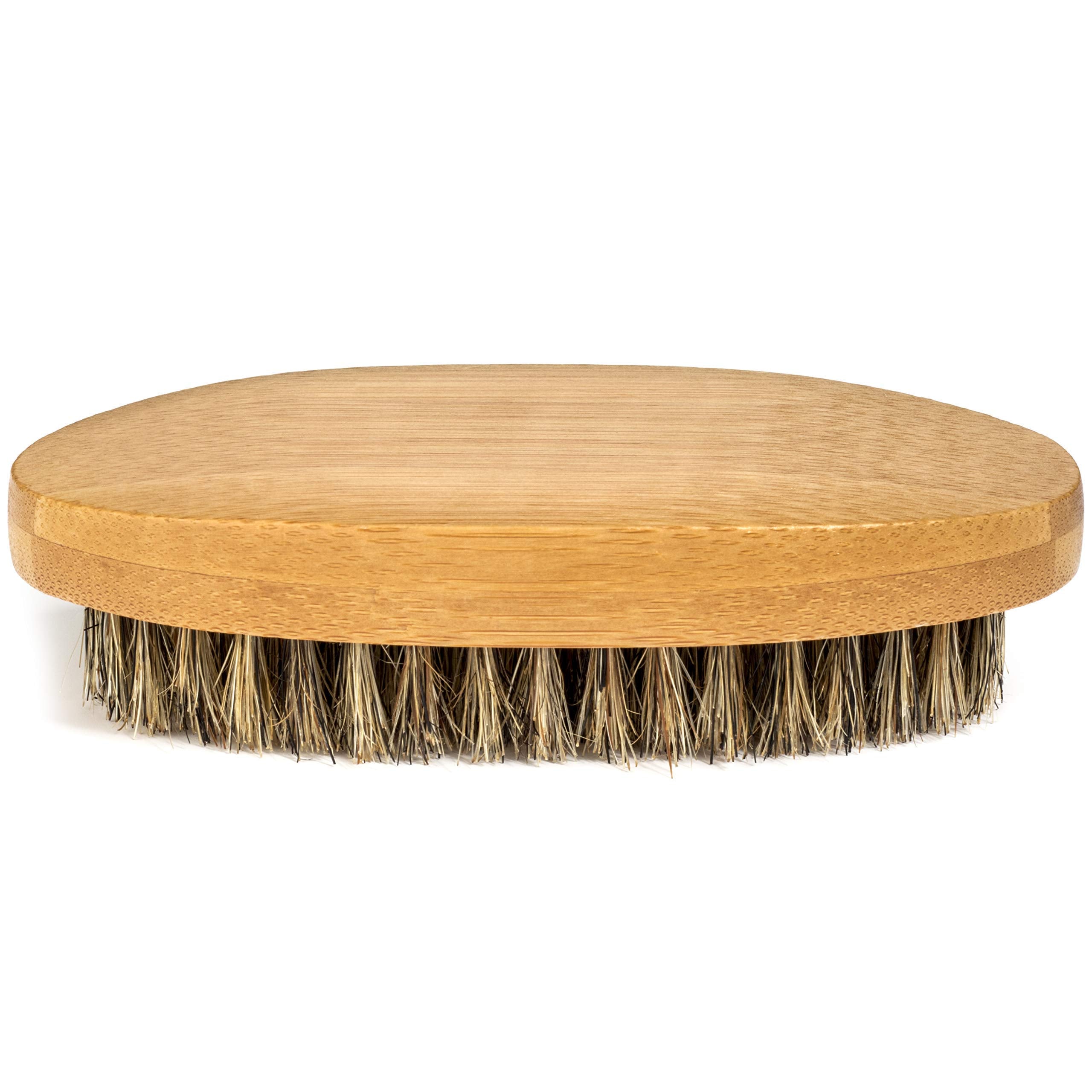 GranNaturals Military Style Boar Bristle Hair Brush for Men and Boys - Palm Size Hairbrush and Beard Brush for Grooming Thin, Fine, Facial and Short Hair - Soft Bristle Slick Back & Smoothing