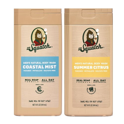 Dr. Squatch Men's Body Wash - Nourishing & Cleansing Shower Gel - Coastal Mist + Summer Citrus (14 oz, 2-Pack)