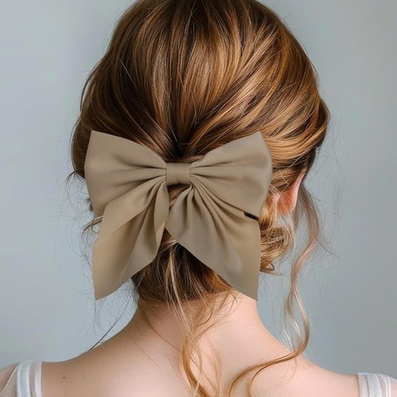 Incinkod 4 Pcs Hair Bows for Women, Short Tail Bow Hair Clips, Cute Silky Satin Womens Hair Bows, Bow Clips for Women (Black, White, Dark Brown, Light Brown)