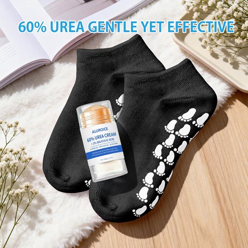 Silicone Moisturizing Socks with 60% Urea Cream- 2 in 1 Gel Socks & Urea Foot Cream for Dry Feet, Foot Care Moisturizing Socks for Dry Cracked Feet Women