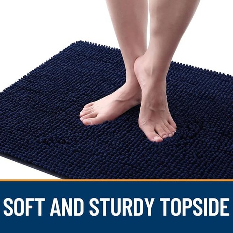OLANLY Dog Door Mat - Absorbent Non-Slip Chenille Mat for Muddy Paws | 47x24, Navy Blue, Quick Dry