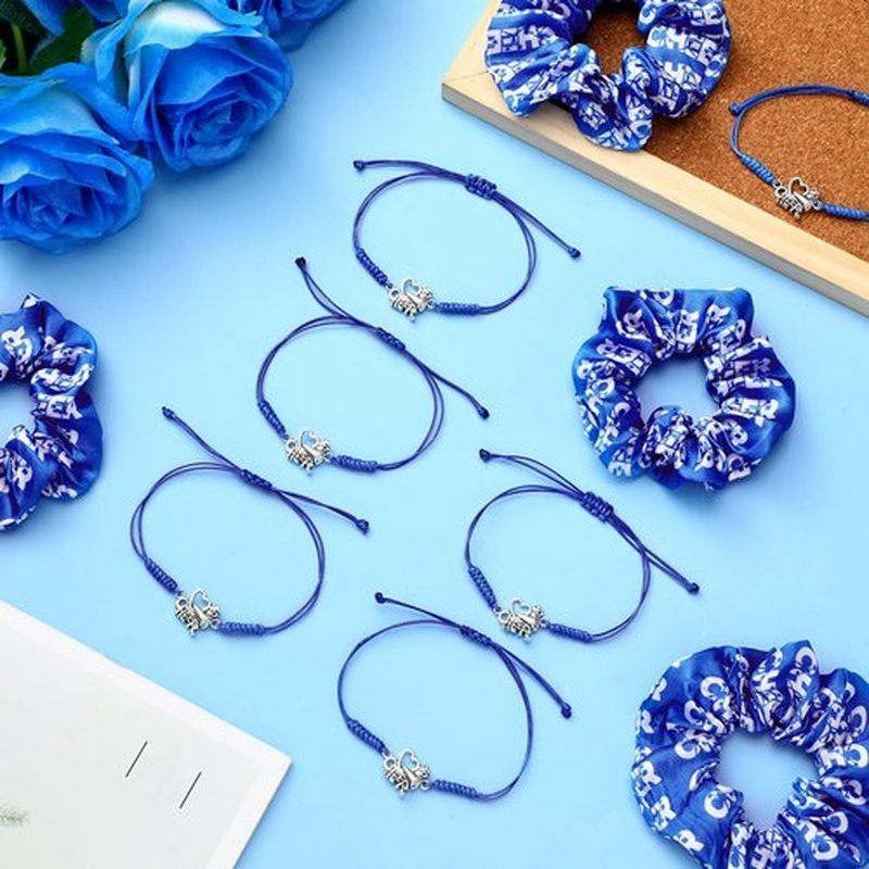 Hanaive 20 Pcs Hair Scrunchies and Adjustable Cheerleader Bracelets, Blue, Hair Ties and Charms for Cheer Team Gifts, Cheerleading Birthday Party