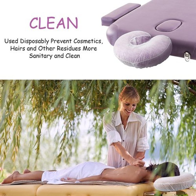 Tatuo Disposable Headrest Covers - 100 Pack Non-Sticking U-Shaped Massage Face Cradle | 14.2 x 13 Inch, White