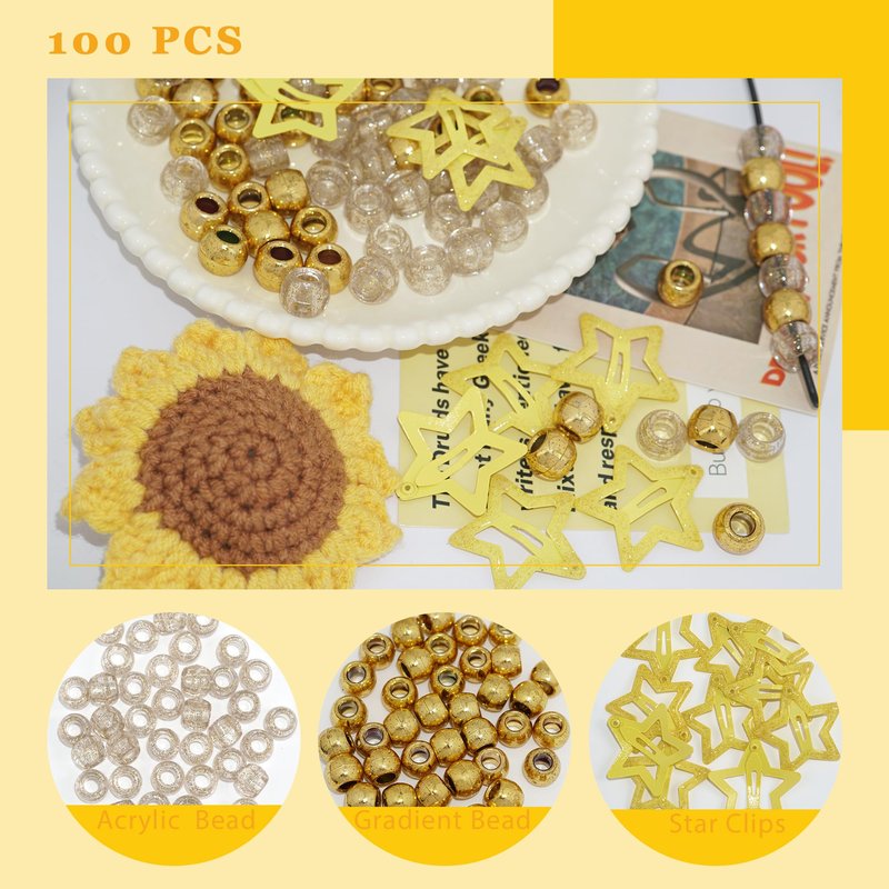 YAEISM Gold Hair Beads for Braids 100PCS Acrylic Loc Dreadlock Large Pony Beads Bling Star Hair Clips Cute Y2K Hair Accessories for Women Girls