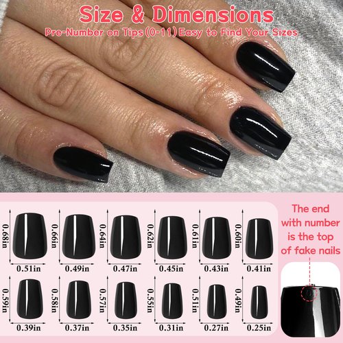 Lifextol 240pc Black Coffin Press on Nails Short Fake Nails Press ons for Women Acrylic Nail Presson Nail&Glue Tabs, Short Black Fingernails Coffin False Fingernail Tip Stick on Artificial Fingernail